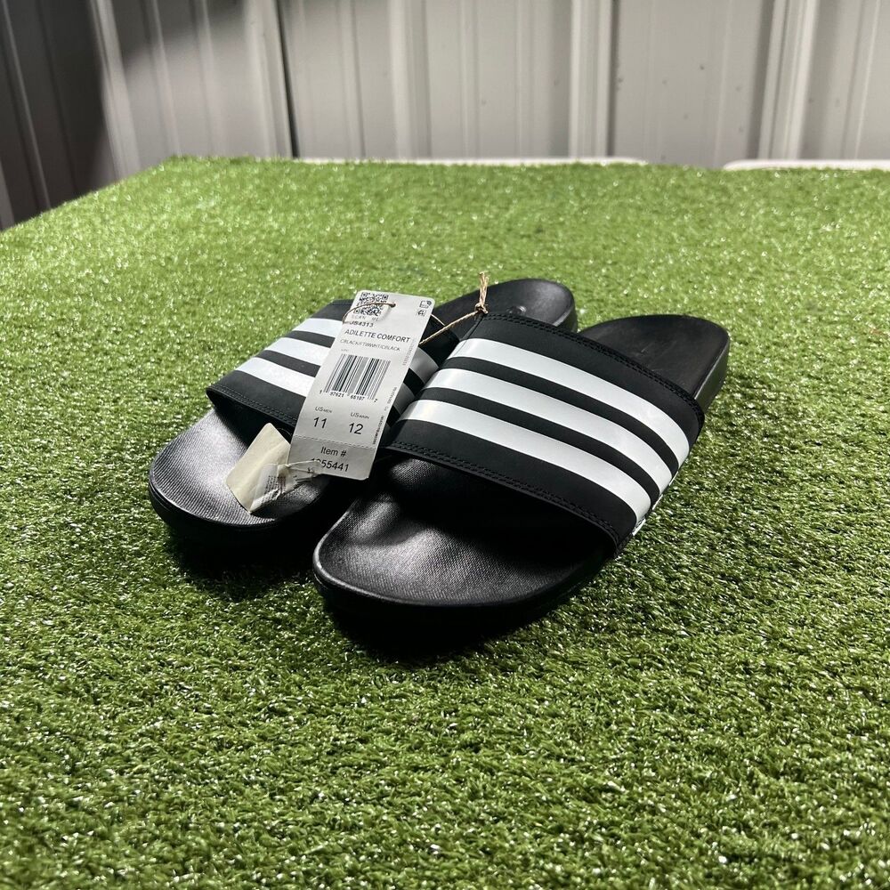 adidas Adilette Comfort Slides JS4313 Mens 11 Womens 12 Black White New with Tag